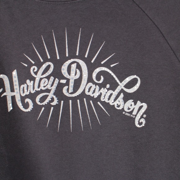 Harley-Davidson Cropped Crewneck Sweatshirt Graphic Gray Women's Large - Picture 3 of 5
